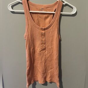Aerie XS Long Orange Tank Ribbed Henley Tank